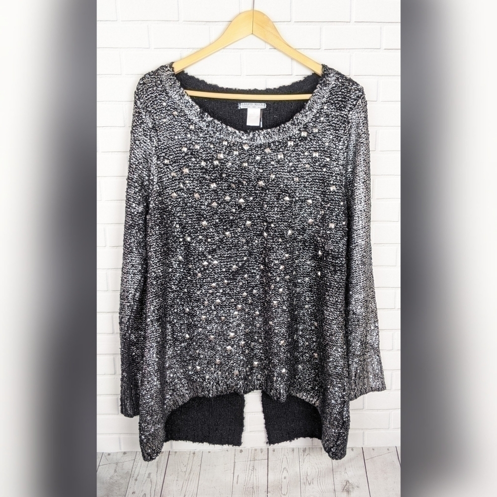 Alberto Makali Black‎ Silver Studded Knit Sweater L